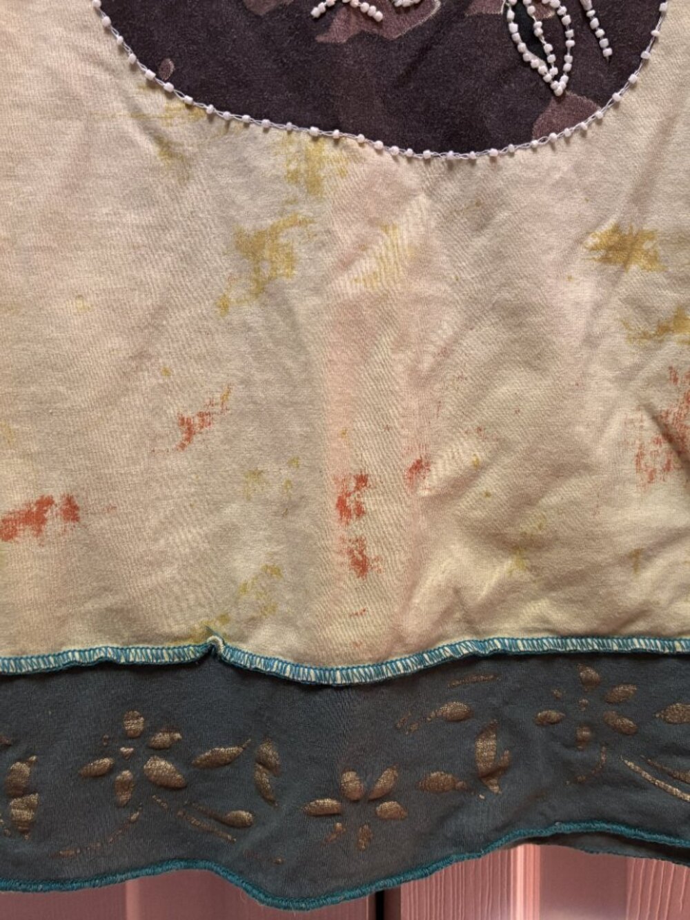 Boho Patchwork Sun Moon Beaded Top Small Art To Wear Fairy Grunge - Picture 3 of 5